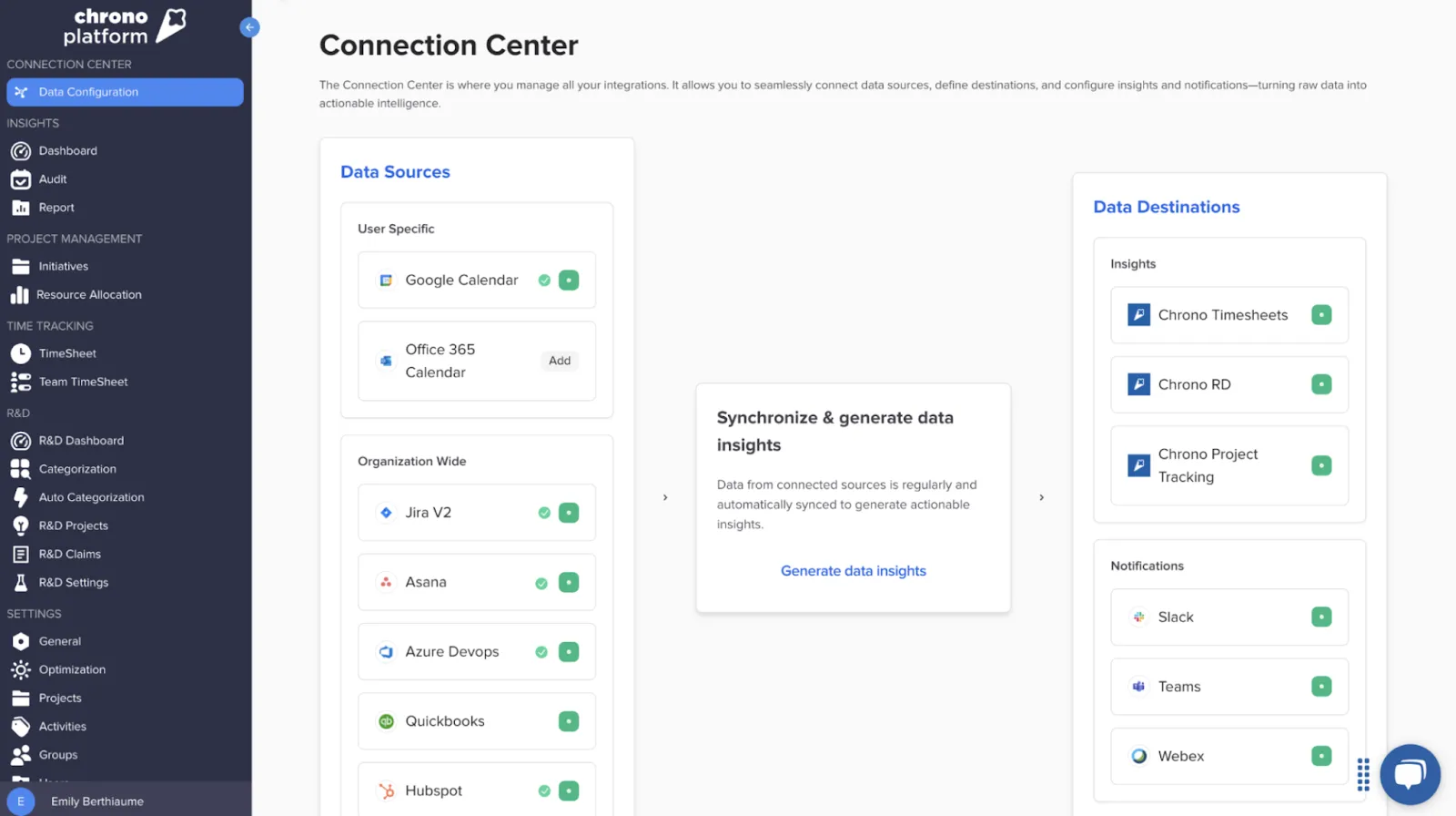 Integration center for connecting data sources