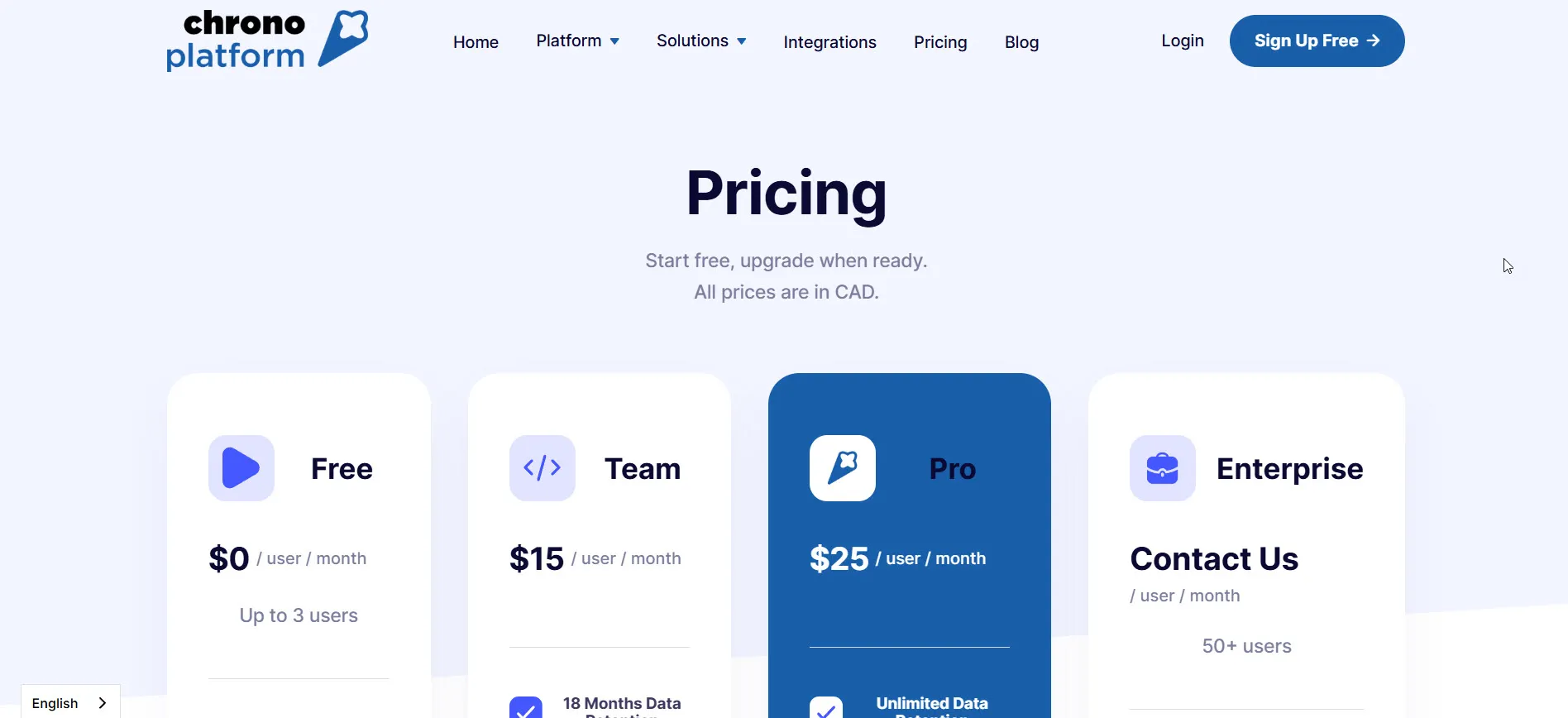 Chrono pricing plans