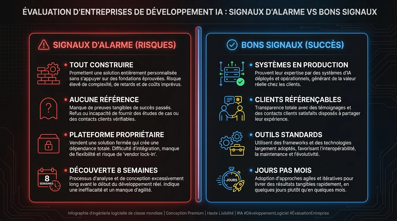 Signaux d’alarme versus bons signaux pour évaluer les entreprises de développement IA