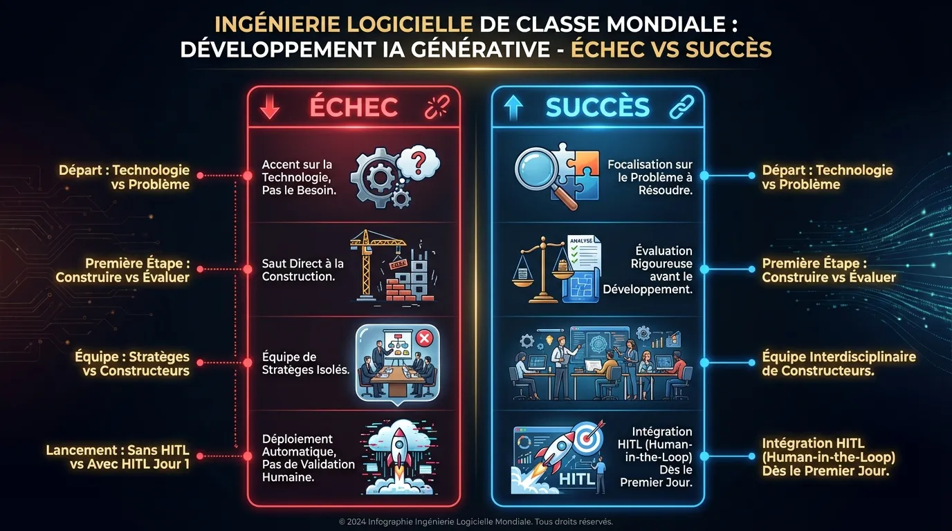 Ce que le développement réussi d’IA générative ressemble versus ce qui échoue, sur cinq dimensions clés