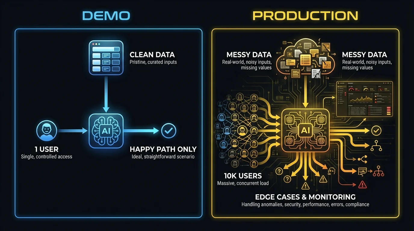 Comparison of AI demo environment versus production system requirements
