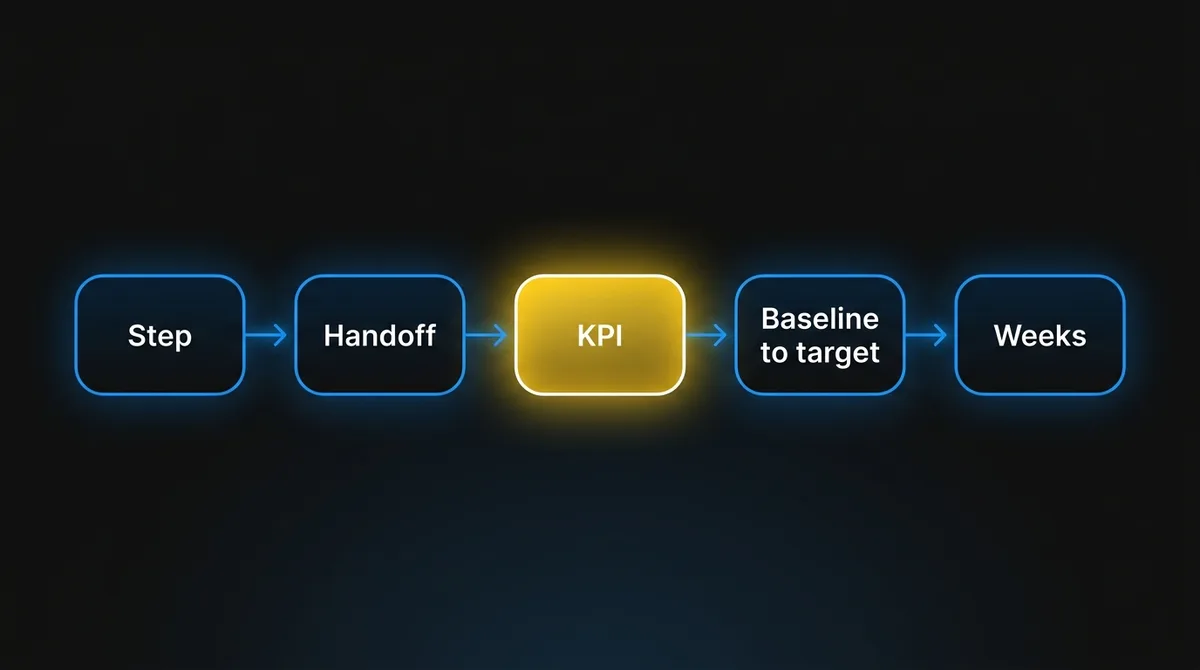Template for a one-sentence manufacturing automation hypothesis: automate a step at a handoff so a KPI moves from baseline to target within a set number of weeks, measured in a named system