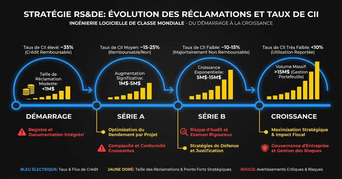 Flux de stratégie RS&DE pluriannuelle à travers les étapes de croissance de l’entreprise