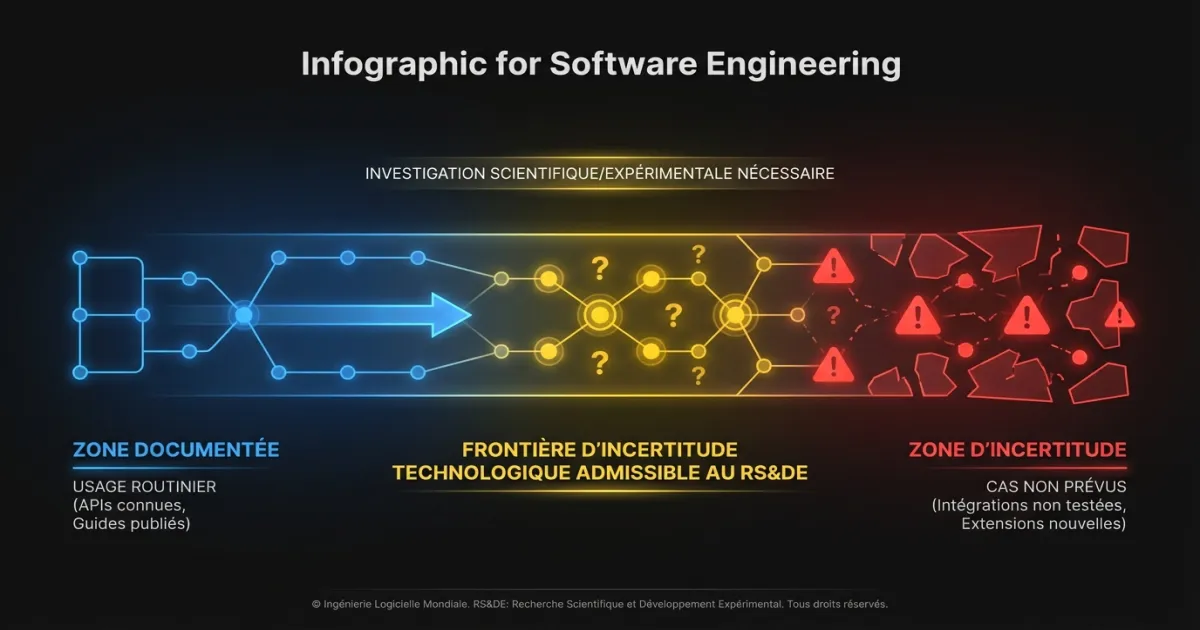 Diagramme montrant la frontière entre l’usage documenté du code open source et l’incertitude admissible au RS&DE