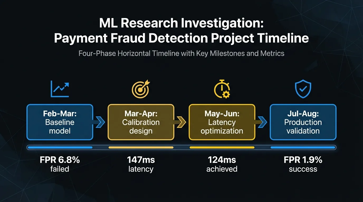 Veltro’s four-phase investigation timeline from baseline model through production validation
